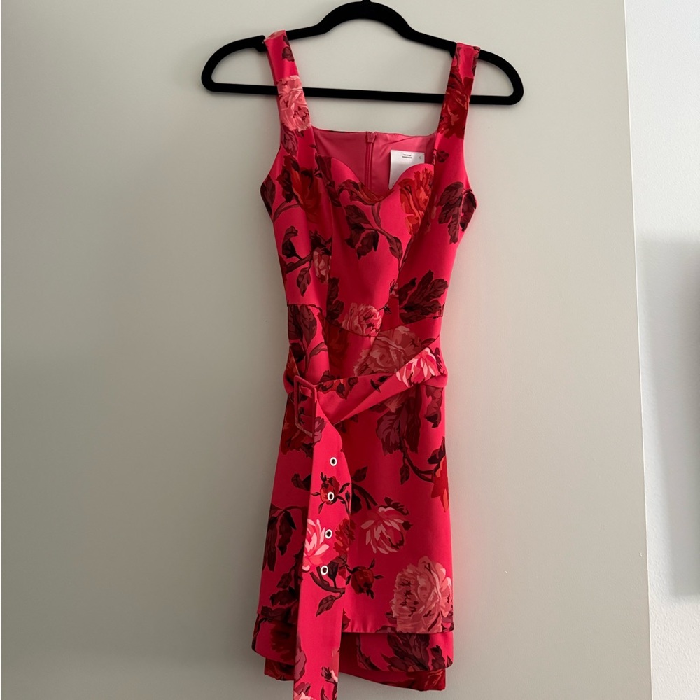 C/MEO Collective Pink and Red Ruffled Sundress for Cocktail